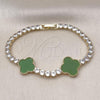 Oro Laminado Fancy Bracelet, Gold Filled Style Four-leaf Clover Design, with Light Green Mother of Pearl and White Cubic Zirconia, Polished, Golden Finish, 03.284.0048.2.07