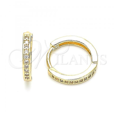 Oro Laminado Huggie Hoop, Gold Filled Style with White Cubic Zirconia, Polished, Golden Finish, 02.195.0109.15
