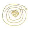 Oro Laminado Pendant Necklace, Gold Filled Style Heart and Mom Design, with White Cubic Zirconia, Polished, Golden Finish, 04.342.0003.18