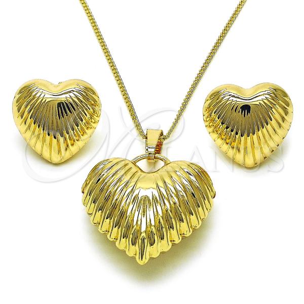 Oro Laminado Earring and Pendant Adult Set, Gold Filled Style Heart and Hollow Design, Polished, Golden Finish, 10.163.0020