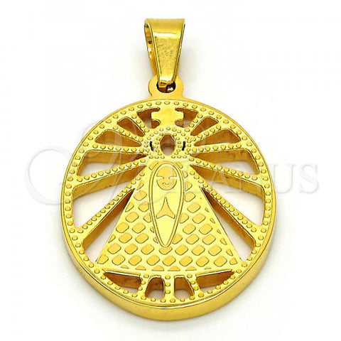 Stainless Steel Religious Pendant, Caridad del Cobre and Cross Design, Polished, Golden Finish, 05.302.0002