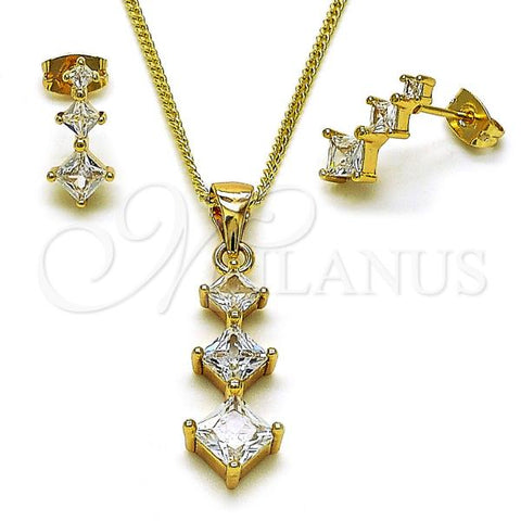 Oro Laminado Earring and Pendant Adult Set, Gold Filled Style with White Cubic Zirconia, Polished, Golden Finish, 10.342.0242