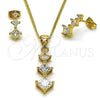 Oro Laminado Earring and Pendant Adult Set, Gold Filled Style with White Cubic Zirconia, Polished, Golden Finish, 10.342.0242