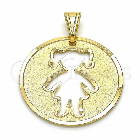 Oro Laminado Fancy Pendant, Gold Filled Style Little Girl Design, Matte Finish, Golden Finish, 03.32.0243