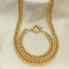 Oro Laminado Necklace and Bracelet, Gold Filled Style Diamond Cutting Finish, Golden Finish, 06.319.0002
