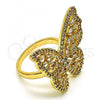 Oro Laminado Multi Stone Ring, Gold Filled Style Butterfly Design, with White Cubic Zirconia, Polished, Golden Finish, 01.283.0030.09