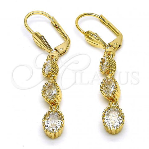 Oro Laminado Long Earring, Gold Filled Style with White Cubic Zirconia, Polished, Golden Finish, 02.284.0009