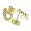 Oro Laminado Stud Earring, Gold Filled Style Heart Design, with White Micro Pave, Polished, Golden Finish, 02.156.0388