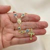 Oro Laminado Medium Rosary, Gold Filled Style Guadalupe and Crucifix Design, Multicolor Resin Finish, Golden Finish, 09.63.0107.1.18