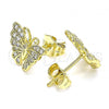 Oro Laminado Stud Earring, Gold Filled Style Butterfly Design, with White Micro Pave, Polished, Golden Finish, 02.26.0289