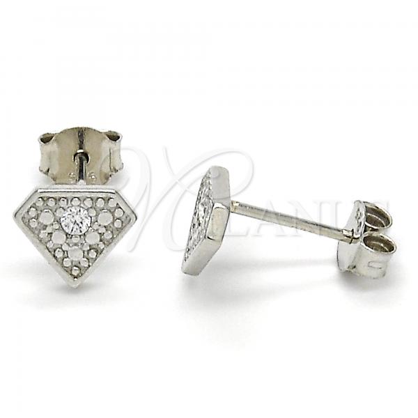 Sterling Silver Stud Earring, with White Cubic Zirconia, Polished, Rhodium Finish, 02.186.0151.1