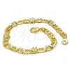 Oro Laminado Fancy Bracelet, Gold Filled Style Turtle and Mariner Design, Polished, Golden Finish, 03.213.0030.08.GT
