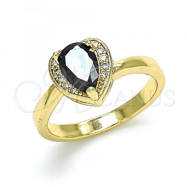 Oro Laminado Multi Stone Ring, Gold Filled Style Heart and Teardrop Design, with Black and White Cubic Zirconia, Polished, Golden Finish, 01.210.0130.3.06