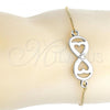 Oro Laminado Adjustable Bolo Bracelet, Gold Filled Style Infinite and Heart Design, Polished, Two Tone, 03.63.1839.10