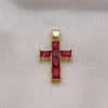 Oro Laminado Religious Pendant, Gold Filled Style Cross Design, with Ruby Cubic Zirconia, Polished, Golden Finish, 05.342.0184.1