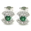 Sterling Silver Stud Earring, with Green and White Cubic Zirconia, Polished, Rhodium Finish, 02.369.0006.1