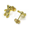 Oro Laminado Stud Earring, Gold Filled Style Teddy Bear Design, with White and Black Micro Pave, Polished, Golden Finish, 02.342.0196