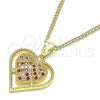 Oro Laminado Pendant Necklace, Gold Filled Style Heart Design, with Garnet and White Micro Pave, Polished, Golden Finish, 04.156.0379.1.20