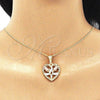 Oro Laminado Pendant Necklace, Gold Filled Style Heart and Flower Design, Polished, Tricolor, 04.351.0014.20