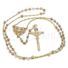 Oro Laminado Thin Rosary, Gold Filled Style Guadalupe and Crucifix Design, Diamond Cutting Finish, Tricolor, 09.380.0013.26