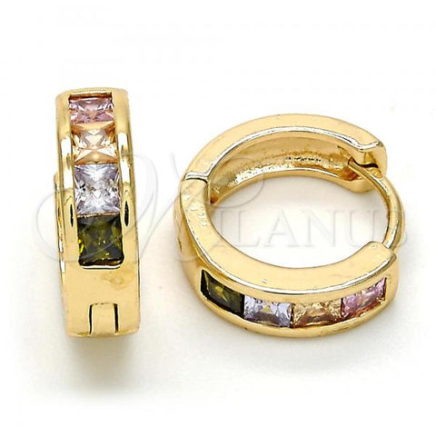 Oro Laminado Huggie Hoop, Gold Filled Style with Multicolor Cubic Zirconia, Polished, Golden Finish, 02.65.2198.15