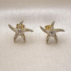 Oro Laminado Stud Earring, Gold Filled Style Star and Baguette Design, with White Cubic Zirconia and White Micro Pave, Polished, Golden Finish, 02.213.0826