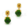 Stainless Steel Stud Earring, Heart Design, with Green Cubic Zirconia, Polished, Golden Finish, 02.271.0009.2
