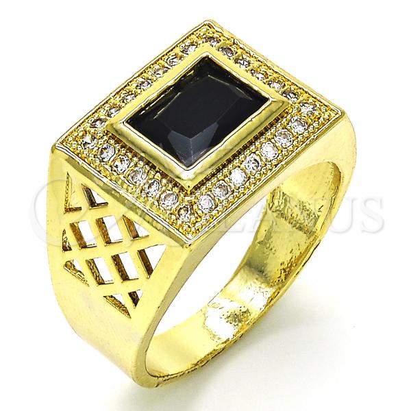 Oro Laminado Mens Ring, Gold Filled Style with Black Cubic Zirconia and White Micro Pave, Polished, Golden Finish, 01.266.0014.11 (Size 11)