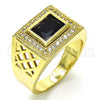 Oro Laminado Mens Ring, Gold Filled Style with Black Cubic Zirconia and White Micro Pave, Polished, Golden Finish, 01.266.0014.11 (Size 11)