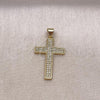 Oro Laminado Religious Pendant, Gold Filled Style Cross Design, with White Micro Pave, Polished, Golden Finish, 05.213.0142