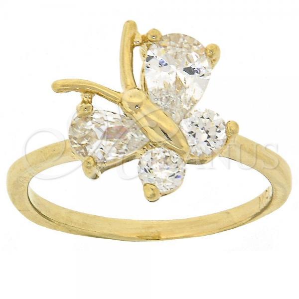 Oro Laminado Multi Stone Ring, Gold Filled Style Butterfly Design, with White Cubic Zirconia, Polished, Golden Finish, 5.165.016.09 (Size 9)