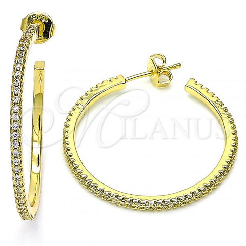 Oro Laminado Stud Earring, Gold Filled Style with White Micro Pave, Polished, Golden Finish, 02.341.0092