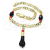 Oro Laminado Charm Bracelet, Gold Filled Style Hand Design, with Black and Orange Red Azavache, Polished, Golden Finish, 03.63.1812.07