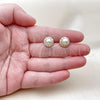Oro Laminado Stud Earring, Gold Filled Style Ball Design, with Ivory Pearl and White Cubic Zirconia, Polished, Golden Finish, 02.156.0719