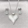 Rhodium Plated Earring and Pendant Adult Set, Heart Design, with White Cubic Zirconia, Polished, Rhodium Finish, 10.63.0607.1