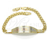 Oro Laminado ID Bracelet, Gold Filled Style Flower Design, Polished, Tricolor, 03.63.1914.1.08
