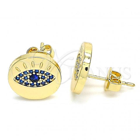 Oro Laminado Stud Earring, Gold Filled Style with Sapphire Blue Micro Pave, Polished, Golden Finish, 02.156.0444.1