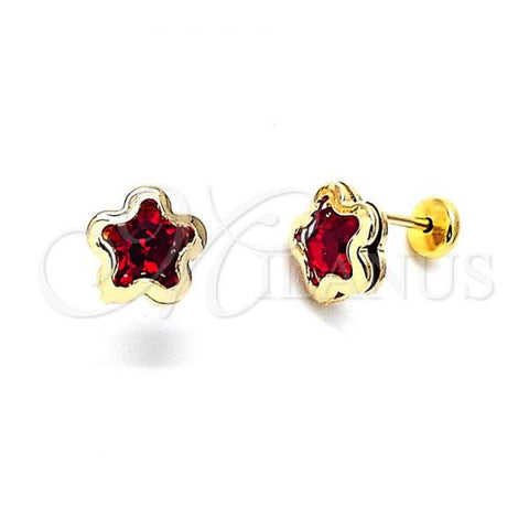 Oro Laminado Stud Earring, Gold Filled Style Star Design, with Orange Red Crystal and  Azavache, Polished, Golden Finish, 02.09.0029.2