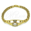 Oro Laminado Fancy Bracelet, Gold Filled Style Teddy Bear and Flower Design, with White Cubic Zirconia and White Micro Pave, Polished, Golden Finish, 03.283.0317.07