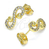 Oro Laminado Stud Earring, Gold Filled Style Infinite and Heart Design, with White Micro Pave, Polished, Golden Finish, 02.210.0509