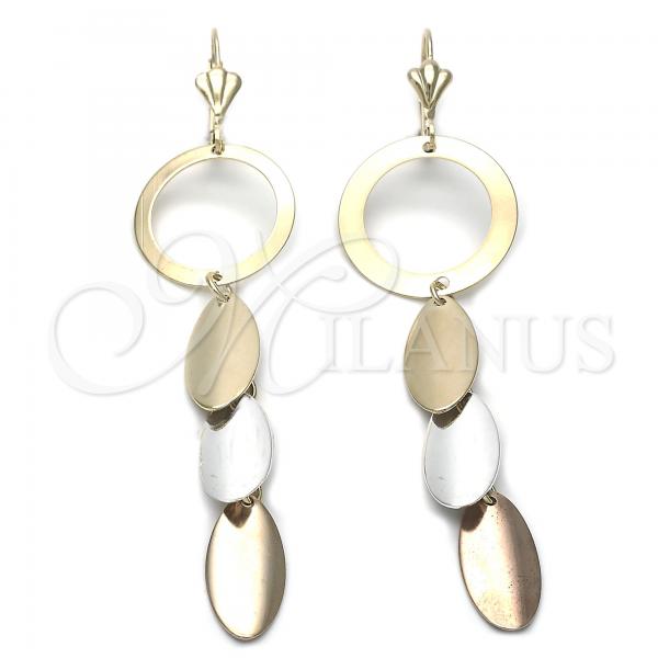 Oro Laminado Long Earring, Gold Filled Style Polished, Tricolor, 84.003