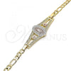 Oro Laminado Fancy Bracelet, Gold Filled Style Guadalupe and Flower Design, Polished, Tricolor, 03.351.0090.1.08