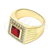 Oro Laminado Mens Ring, Gold Filled Style with Garnet Cubic Zirconia and White Micro Pave, Polished, Golden Finish, 01.266.0049.1.11