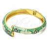 Oro Laminado Individual Bangle, Gold Filled Style Flower Design, Green Enamel Finish, Golden Finish, 07.246.0002.1.02 (08 MM Thickness, Size 2 - 1.75 Diameter)