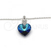 Rhodium Plated Pendant Necklace, Heart Design, with Bermuda Blue Swarovski Crystals and White Micro Pave, Polished, Rhodium Finish, 04.63.1330.16