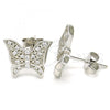 Sterling Silver Stud Earring, Butterfly Design, with White Cubic Zirconia, Polished, Rhodium Finish, 02.336.0102