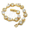 Oro Laminado Tennis Bracelet, Gold Filled Style Teardrop Design, with White Cubic Zirconia, Polished, Golden Finish, 03.213.0052.08