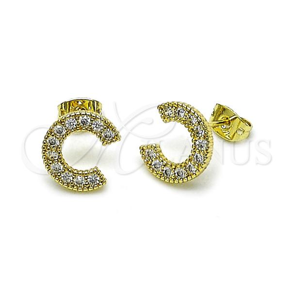 Oro Laminado Stud Earring, Gold Filled Style with White Cubic Zirconia, Polished, Golden Finish, 02.213.0778