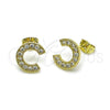 Oro Laminado Stud Earring, Gold Filled Style with White Cubic Zirconia, Polished, Golden Finish, 02.213.0778