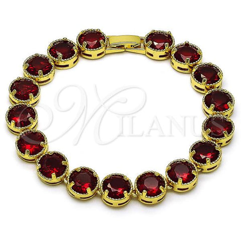 Oro Laminado Tennis Bracelet, Gold Filled Style with Garnet Cubic Zirconia, Polished, Golden Finish, 03.424.0002.08